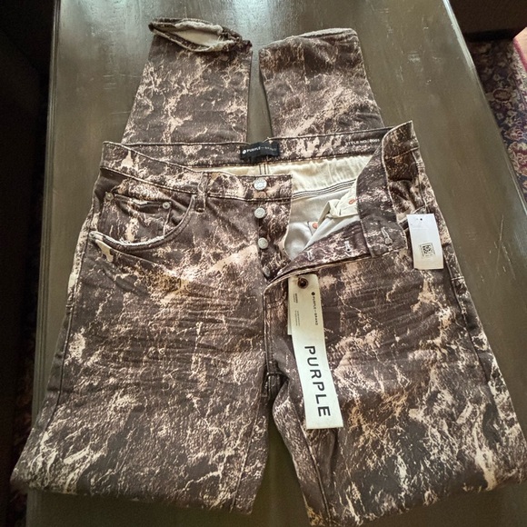 Purple Brand Distressed Marble Brown Jeans Size 34 New - Picture 1 of 12